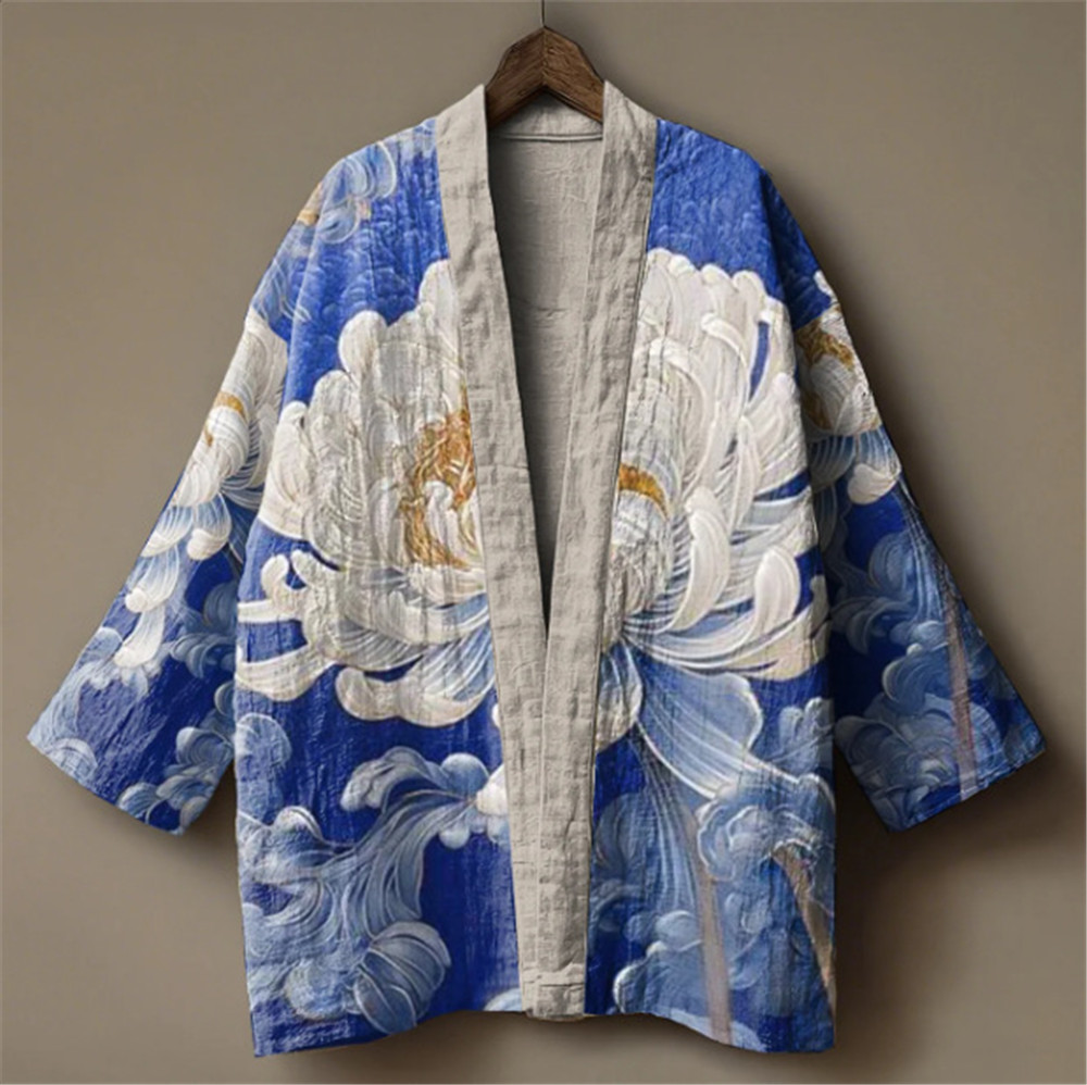 Demon Slayer Haori - Kimono Cetak Burung Bangau Jepang untuk